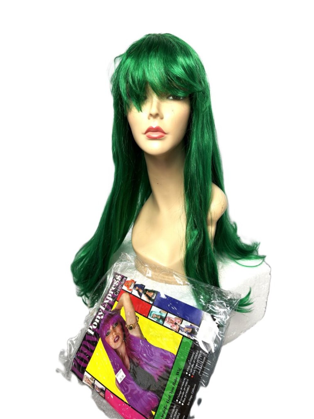 Pony Express 24” Long Kelly Green  Straight Wig w/ Bangs  New Old Stock Y2K